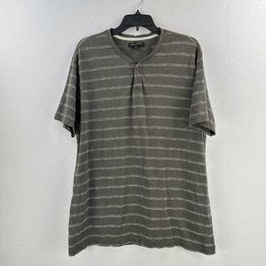 BANANA REPUBLIC Mens XL Henley Short Sleeve‎ T shirt Gray Khaki Green Stripe